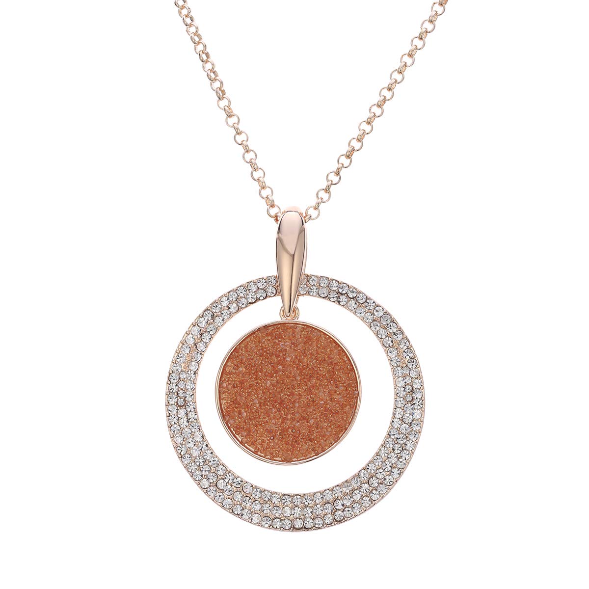 Long Pendant Necklace for Women, Luxurious Sparkling Crystal Zircon Round Pendant Long Chain Necklace for Women