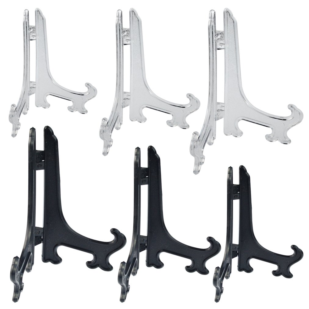 baotongle 30 pcs Plastic Easel Plate Stands Plate Holders to Display Pictures, Plates for Weddings, Home Decoration, Birthdays, Tables 4inches 5 inches 6 inches Black White