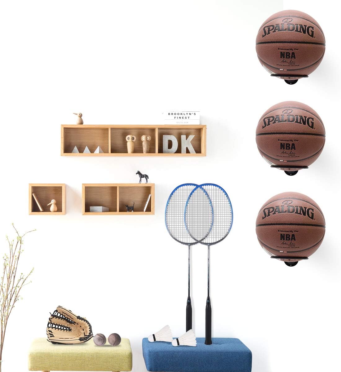 Suchek Metal Ball Holder Rack Wall Mounted, Display Wall Storage for Soccer, Basketball, Volleyball, Rugby, Football (2 Pieces, Black): Sports & Outdoors