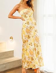 Realtix Summer Satin Print Backless Tube Tops Maxi