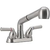 Utility Sink Faucet, Laundry Room Faucet with Pull Out Sprayer, Laundry Tub ABS Plastic Faucet, 4 Inch Centerset 3 Holes Installation Non-Metallic, Brushed Nickel