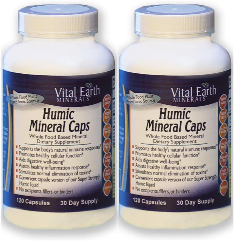 2 Pack! Humic Mineral Caps - 120 Capsules - 30 Day Supply (Each)- Whole Food Plant Based Ionic Trace Minerals -Vegan Multimineral Supplement - Great for Travel! by Vital Earth Minerals