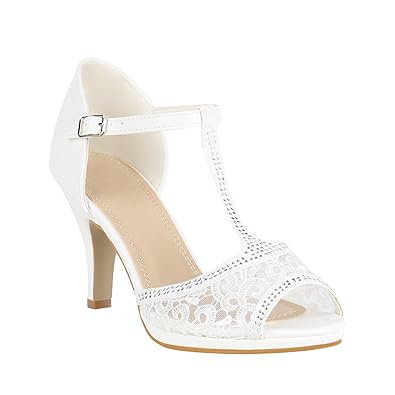 Stiefelparadies Damen Sandaletten High Heels mit Pfennigabsatz Strass Nieten Flandell