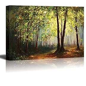 Canvas Prints Wall Art - Oil Painting Style Landscape - Summer Forest, Home Decoration Stretched Gallery Canvas Wrap Giclee Print. Ready to Hang - 12" x 18"
