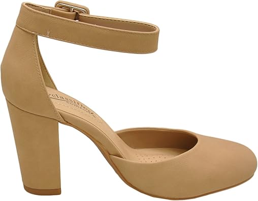 beige block heels closed toe