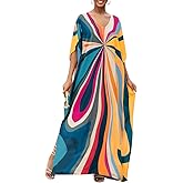 Bsubseach Kaftan Dresses for Women V Neck Batwing Sleeve Plus Size Caftans Swimwear Coverups Maxi Beach Dresses