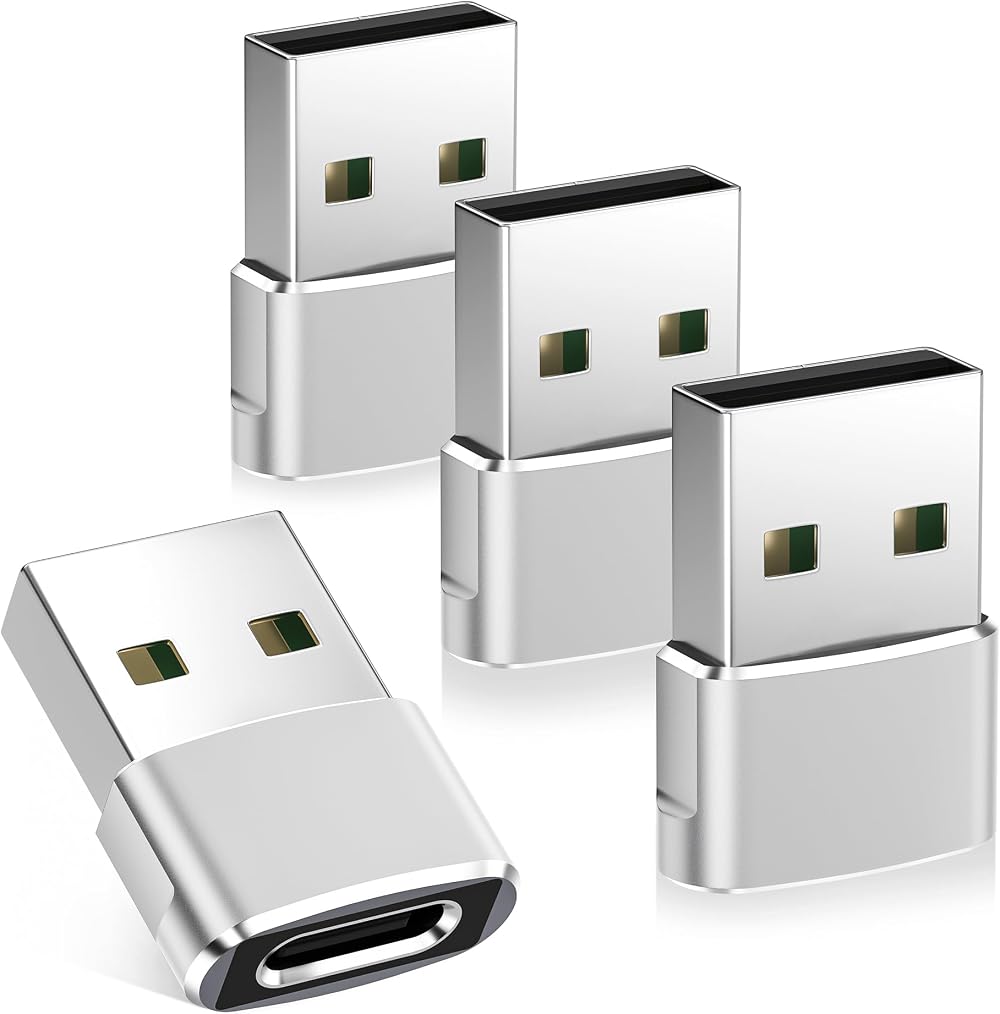 USB A to USB C Adapter 4Pack Aluminum Type C Female Converter