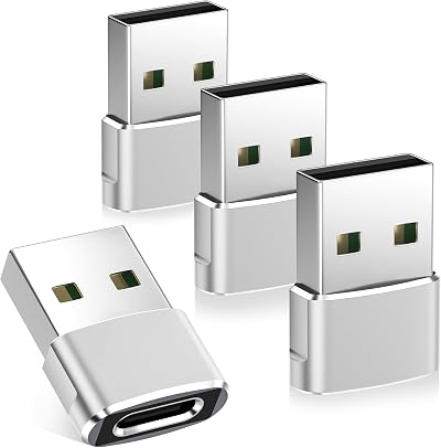 USB A to USB C Adapter 4Pack Aluminum Type C Female Converter