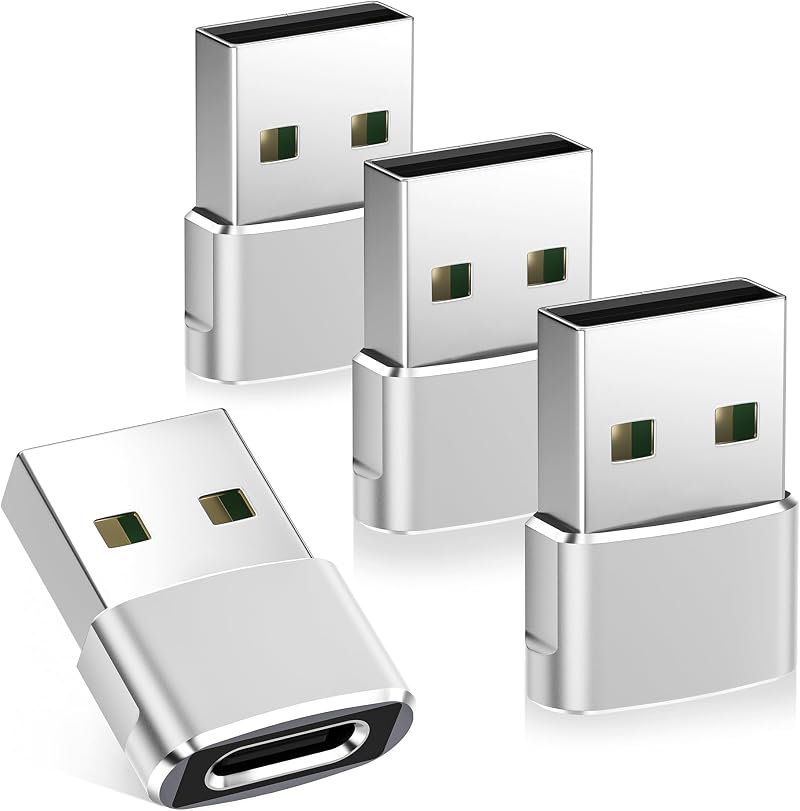 USB A to USB C Adapter 4Pack Aluminum Type C Female Converter