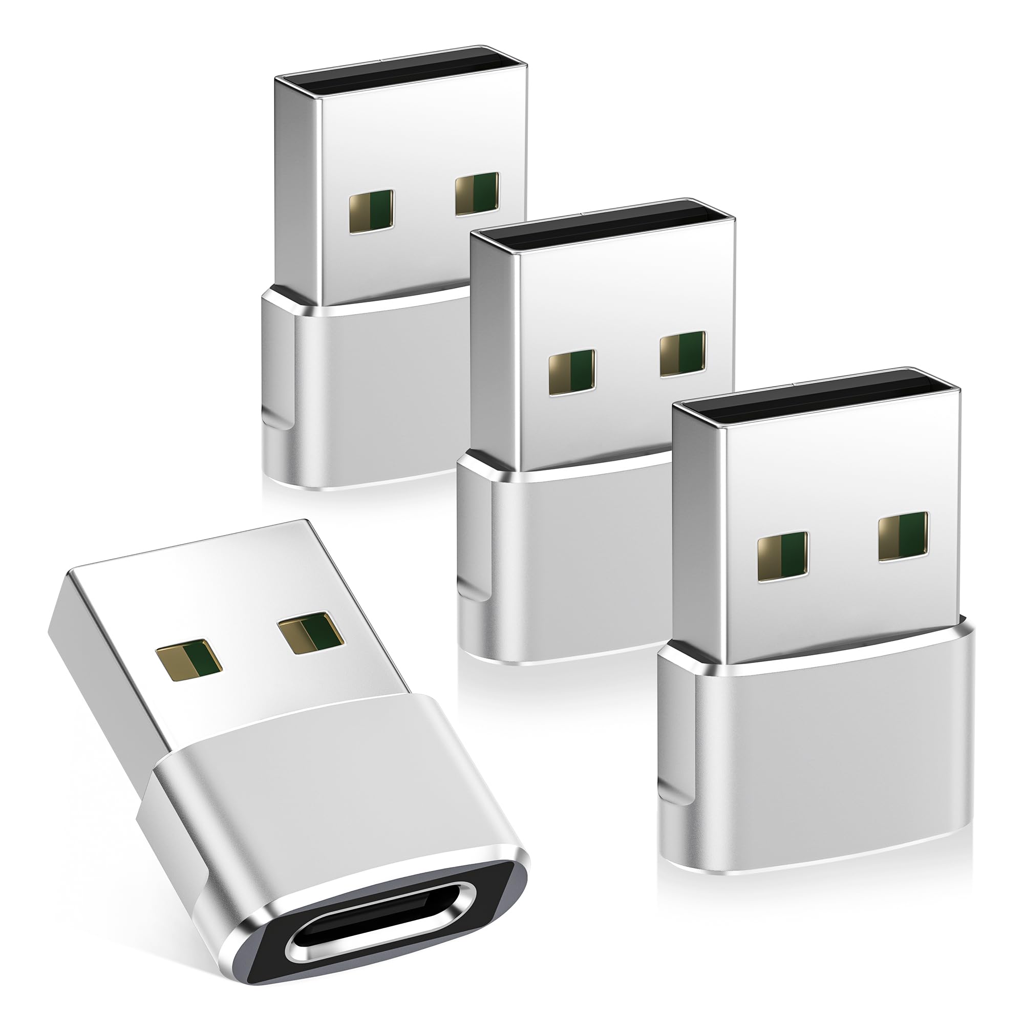 BASESAILOR USB to USB C Adapter 4Pack,Type C Female to USB A Male Charger Connector for Apple iPhone 17 16 Pro Max Plus,Apple 11 12 13 14 15,iPad 8th 9th 10th Air 4 5,Mini 7,Samsung Galaxy A14 A34 A54