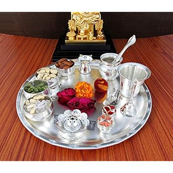 Nobility Silver Plated Pooja Thali Set - Classic Occasional Gift - Puja Thali Decorative - Wedding Return Gift - Size: 12 inch