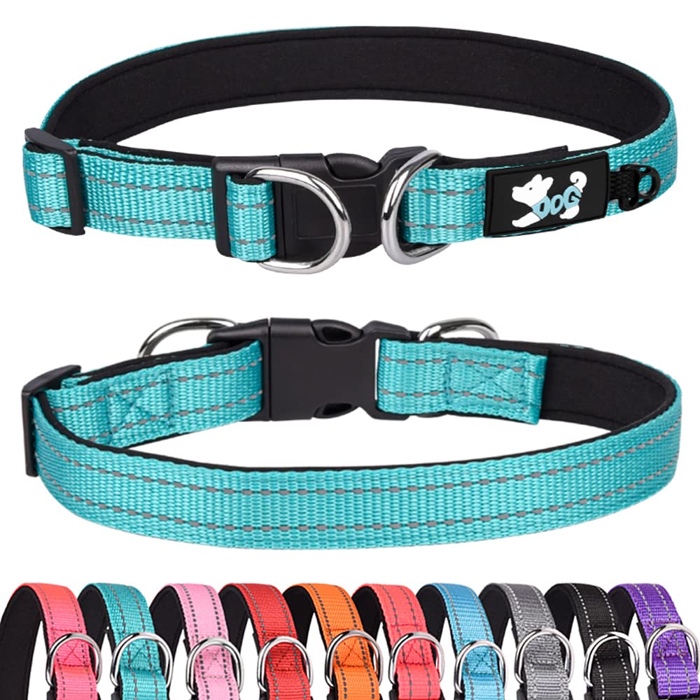 Haoyueer Padded Dog Collar Reflective Dog Collars for Small Medium Large Dogs Comfortable Soft Neoprene Adjustable Basic Dog Collars (L, Green)