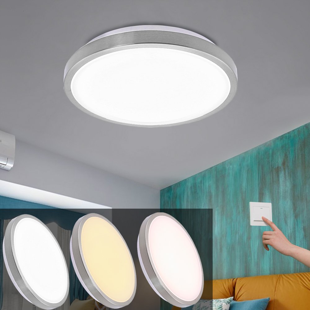  - Lámpara LED de techo Salón Lámpara bruñido redondo luz de aluminio moderna bajo Same útil iluminación, Níquel, 12w Farbwechsel 12.00W 264.00V