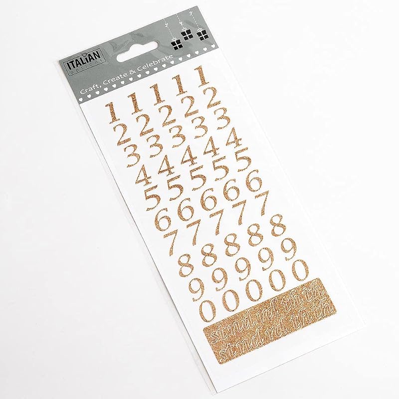 Italian Options 15mm Script Rose Gold Glitter Self Adhesive Numbers Craft
