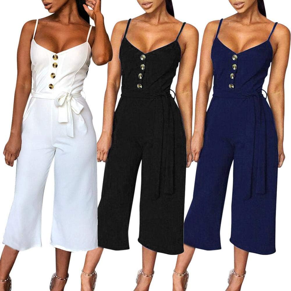 STORTO Women Button Off Shoulder Sleeveless Rompers Jumpsuit Playsuit with Belt: Clothing