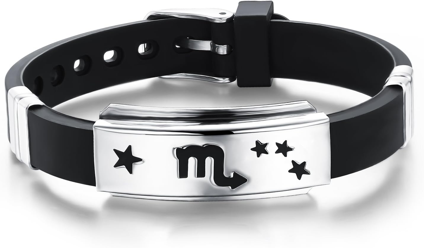 Geminis 12 Constellations Pattern Stainless Steel Silicone Men's Bangle Bracelet Wristband