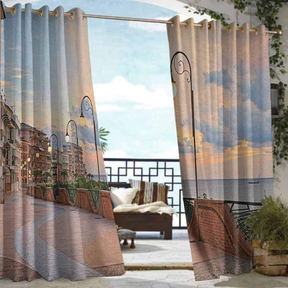 DonaHome Shading Insulated Curtain,Italian Camogli Building Sea Lamp and Balcony Tourist Spot in Ligury Italy Print,Complete Darkness, Noise Reducing Curtain,W72x84L Blue White and Yellow