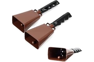 ATSGKE 2 Pack Steel Brown Cowbell with Handle,8.8 Inch Cow Bell Noisy Makers,Emergency Cow Bells,Cheering Bell for Sporting Events Football Games,Christmas,Party