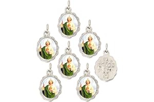 Catholica Shop Religious Wear Silver Tone Small Pendant - Devotional Medals with Assorted Images of Saints, Mary and Jesus. Favors, Keepsake, for Prayer, Faith & Daily Reflection, Pack of 6