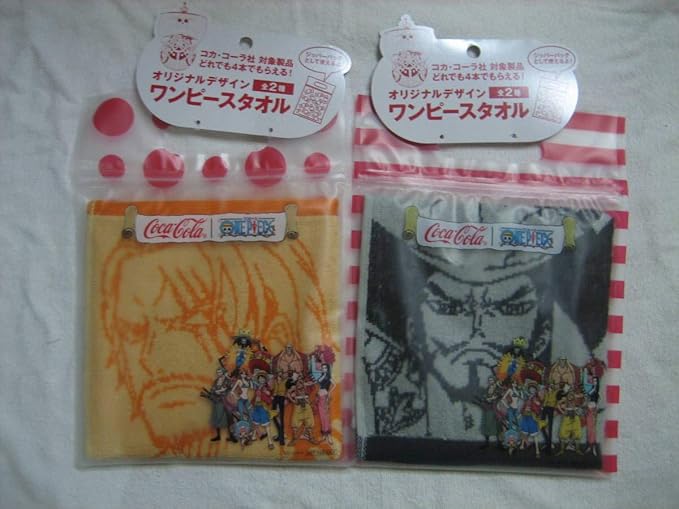 Amazon Co Jp One Piece オリジナルデザインワンピースタオル全2種セット ルフィ シャンクス ゾロ ミホーク コカ コーラ ホビー 通販