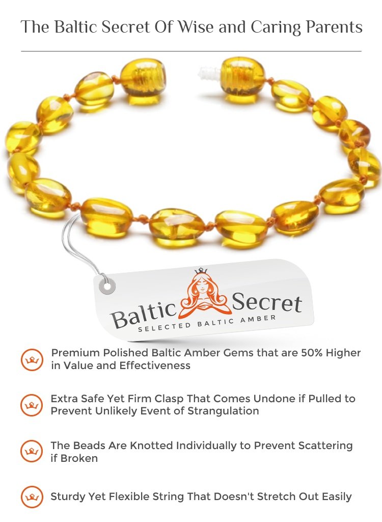 Premium Amber Teething Bracelet Anklet / Extra Safe / 50% Richer and Higher in Value / Sizes from 4.5 IN to 8 IN / Reduces Teething Symptoms Naturally /HNY.P-BN / 13.5CM / 5.3IN