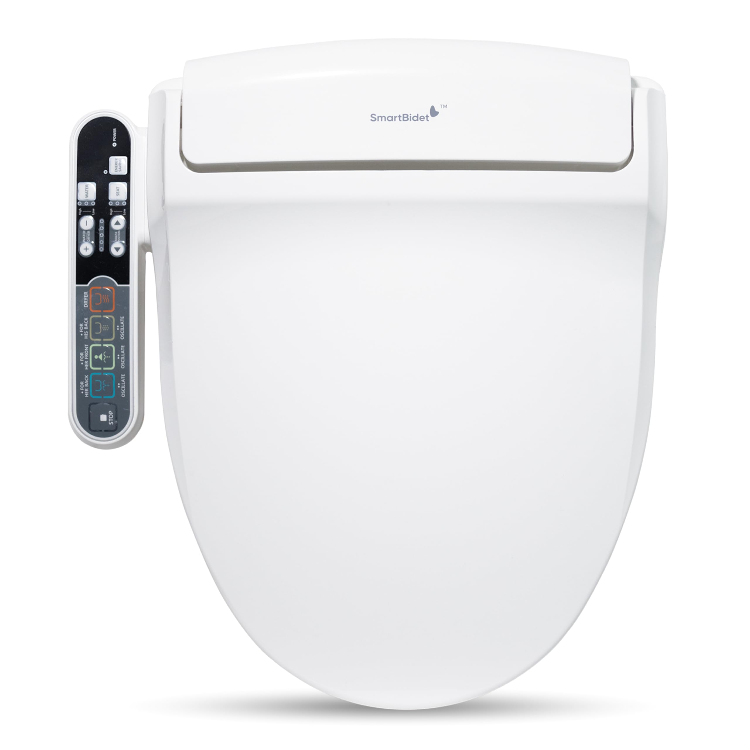 SmartBidet® SB-2000WE Electric Smart Bidet™ Toilet Seat with Heated Seat, Warm Air Dryer, Temperature Control Wash, and Control Panel, Elongated Seat