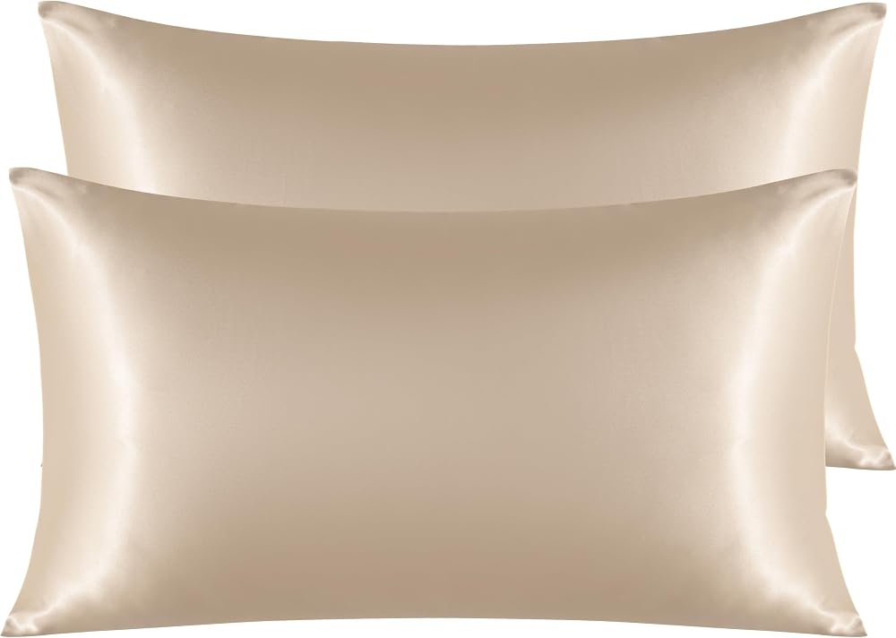 NTBAY Silk Satin Pillowcases 2 Pack Taupe 50x90 cm Envelope Closure