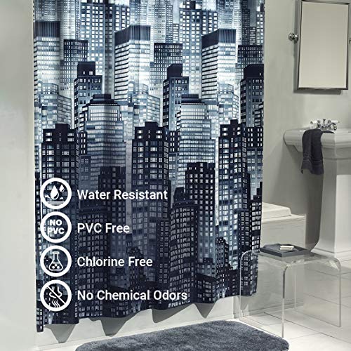 EXCELL Home Fashions Cityscape Shower Curtain, PEVA WaterResistant