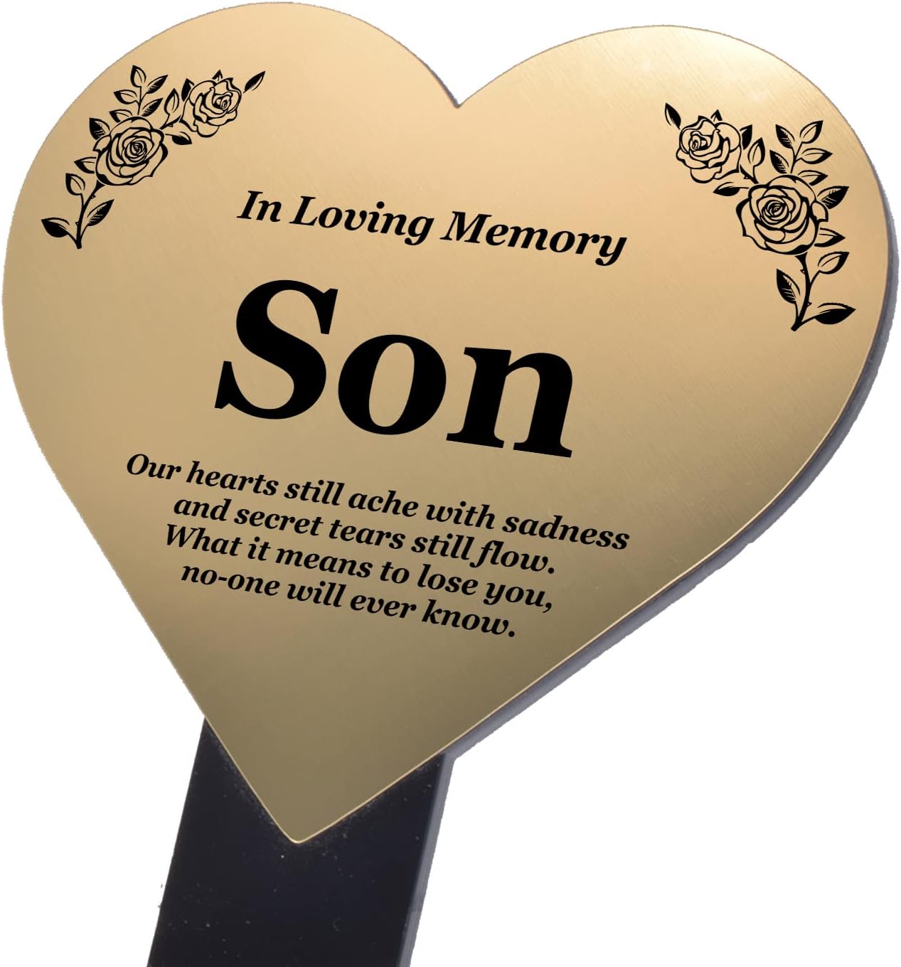 Plaques & Wall Art - OriginDesigned Son Heart Memorial Remembrance Plaque Stake - Metallic Silver/Gold Acrylic, Waterproof, Outdoor, Grave Marker, Tribute, Plant Marker. Shipped Globally. (Gold)