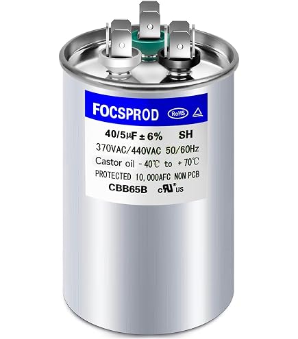 BOJACK 50+5uF Dual Run Capacitor – 50/5 MFD ±6% 370V/440V CBB65 For AC Compressor & Fan Motors, Round Metal Can