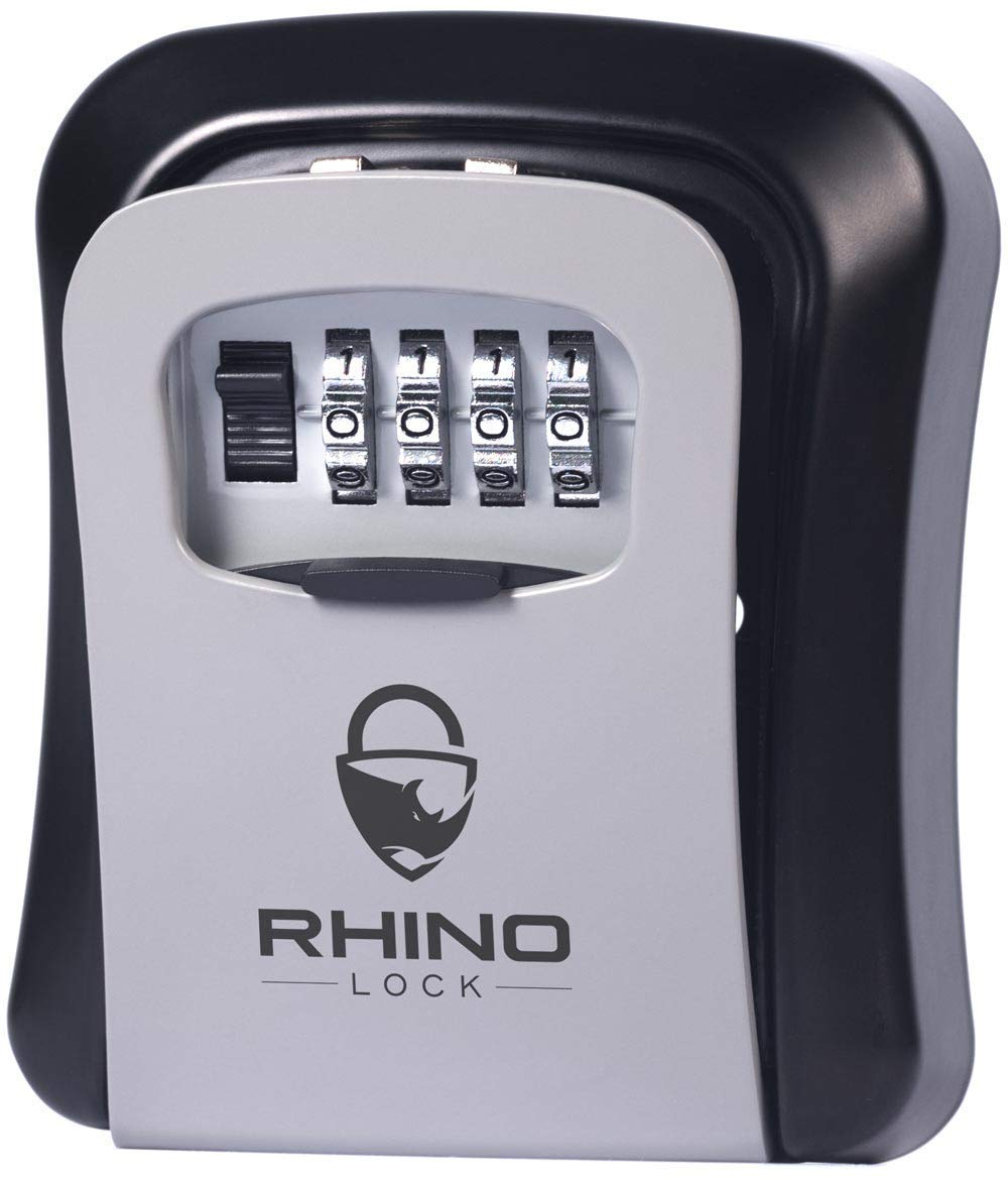 Rhino Lock Secure Key Combination Safe - Outdoor Heavy Duty Wall Mounted Security Lock Box - Large Internal Storage for House or Office Keys with Strong 4 Digit Lock #UKBrand (Medium, Grey)