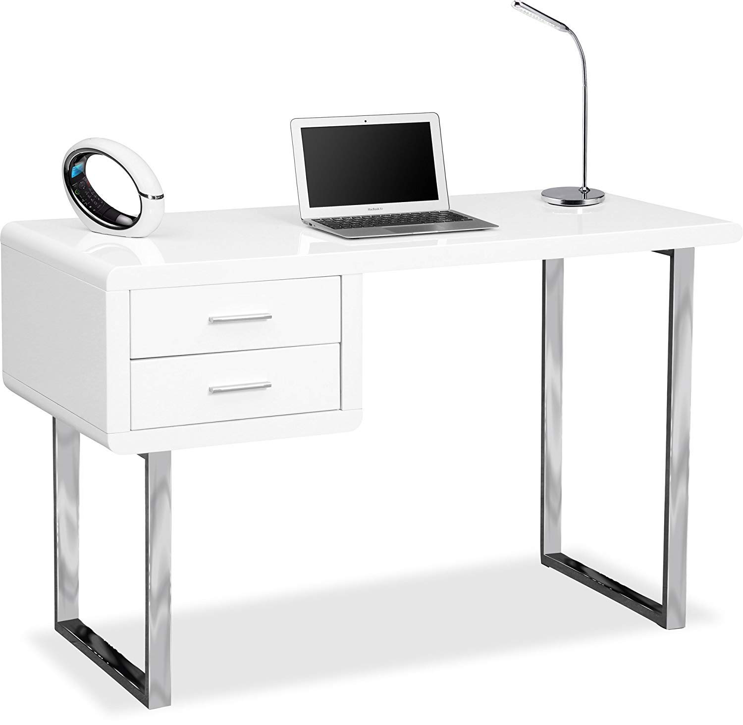 Centurion Supports Harmonia Gloss White with Chrome legs 2-Drawer Contemporary Home Office Luxury Computer Desk