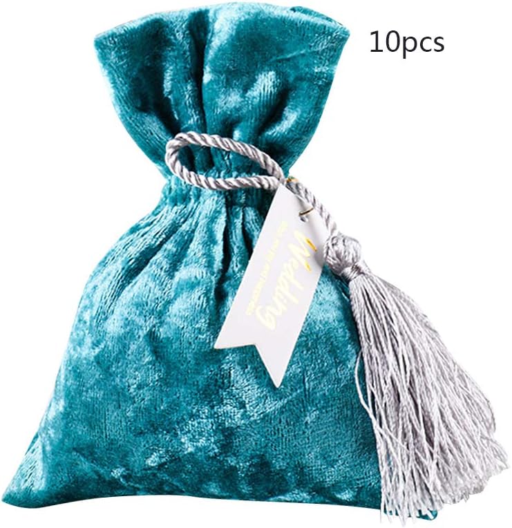 Pack of 10 Trim Velvet Cloth Jewelry Pouches/Drawstring Bag Gift Bags, 11cm x14cm (Blue)