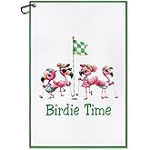 DYJYBMY Birdie Time Funny Printed Golf Towel with Clip, Novelty Golf Towels, Cute Birdie Golfer Gifts for Mom Women Aunt Flamingo Lover Golf Lover Golf Club