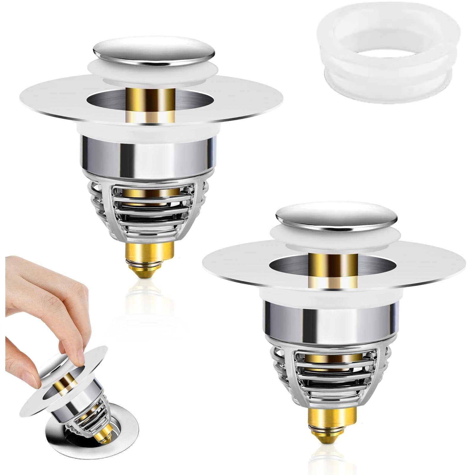 Pack of 2 Universal Sink Plugs Replacement & Bathroom Sink Drain Stoppers, Basin Plugs Made of Pure Copper,Drain Plugs,Bathroom Sink Stoppers Pop Up with Double Seal for Diameter 32~42 mm