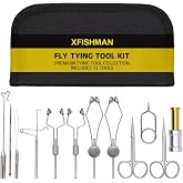 XFISHMAN Fly Tying Tool Kit 12 in 1 with Bobbin Finisher Scissors Hackle Hair Stacker Fly Fishing Tying Tools Set