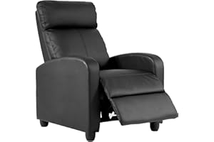 PayLessHere Recliner Chair Single Reclining Sofa Home Theater Seating with Lumbar Support and Padded Backrest for Living Room and Bedroom (Leather, Dark Black)