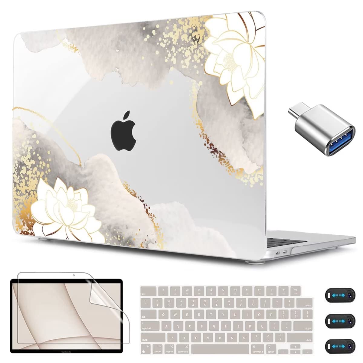 Photo 1 of CISSOOK for MacBook Air 13.6 inch Case 2025 2024 2023 2022 Release Model M3 A3113 M2 A2681, Lotus Hard Shell Case Keyboard Cover for MacBook Air 13 M2 M3 M4 Chip, Charming Painting