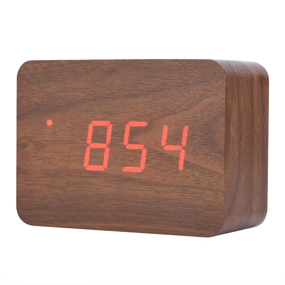 Zerone LED Desk Clock Alarm Clock Digital Clock Cube/Rectangular/Triangular Date Temperature Display with Digital Travel Alarm Clock (Walnut Rectangular)