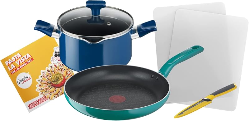 Chefclub by Tefal - Juego de Cocina (28 cm, olla 20 cm + Tapa, Cuchillo de Cocina Fresh Kitchen, 2 Tablas de Cortar, Libreto Receta G804S404
