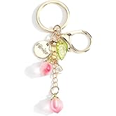 SHTALHST Fruit Keychains Mini Peach Keycharm Persimmon Keyrings Sweet Summer Accessories for Women Girls