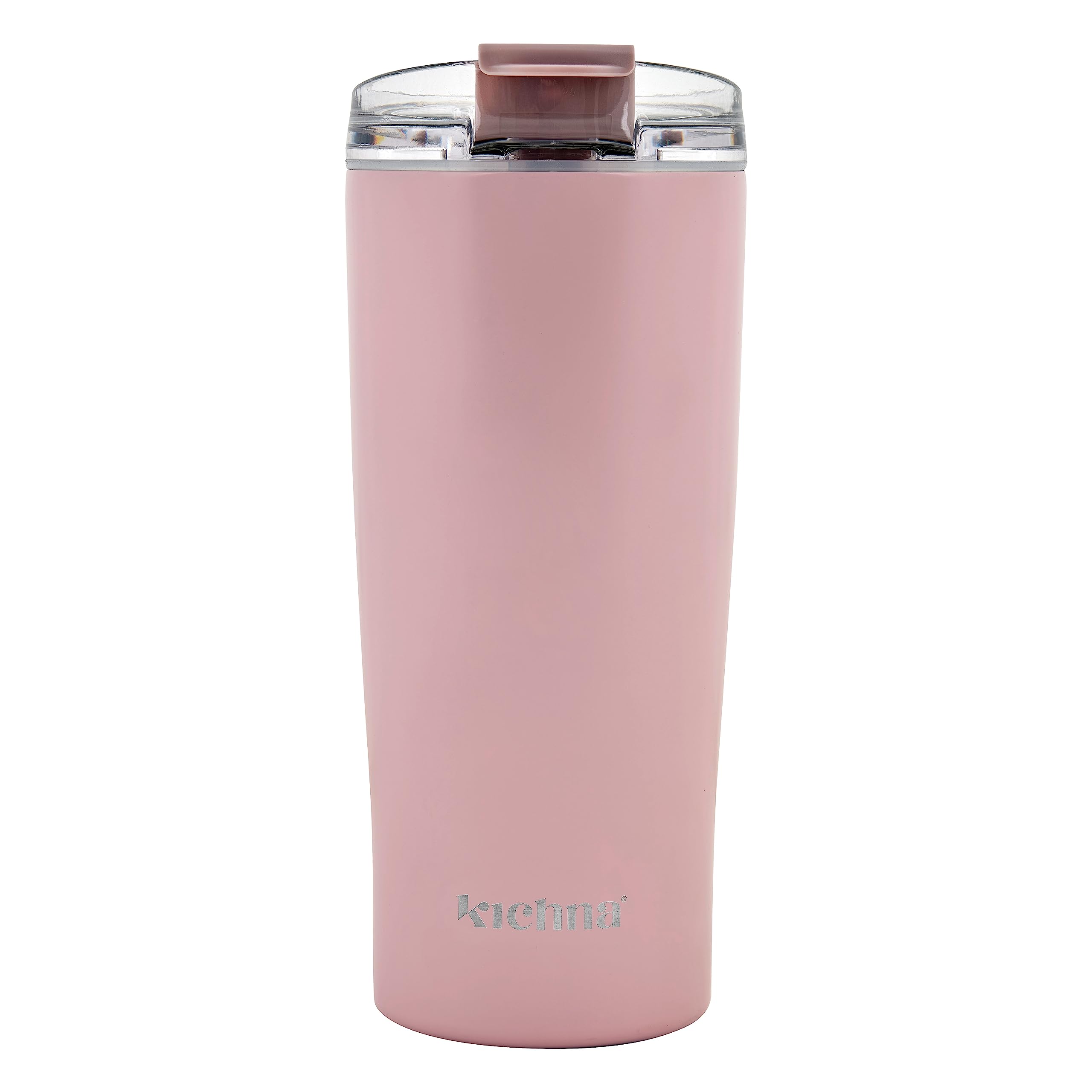 Kichna Brewer Travel Coffee Tumbler with Flip Lid Lock | Double Walled Stainless Steel Vacuum Travel Mug | BPA Free Lid Leak & Spill Proof | Keep Cold for 14Hrs or Hot for 3Hrs 550ml - Blush Pink