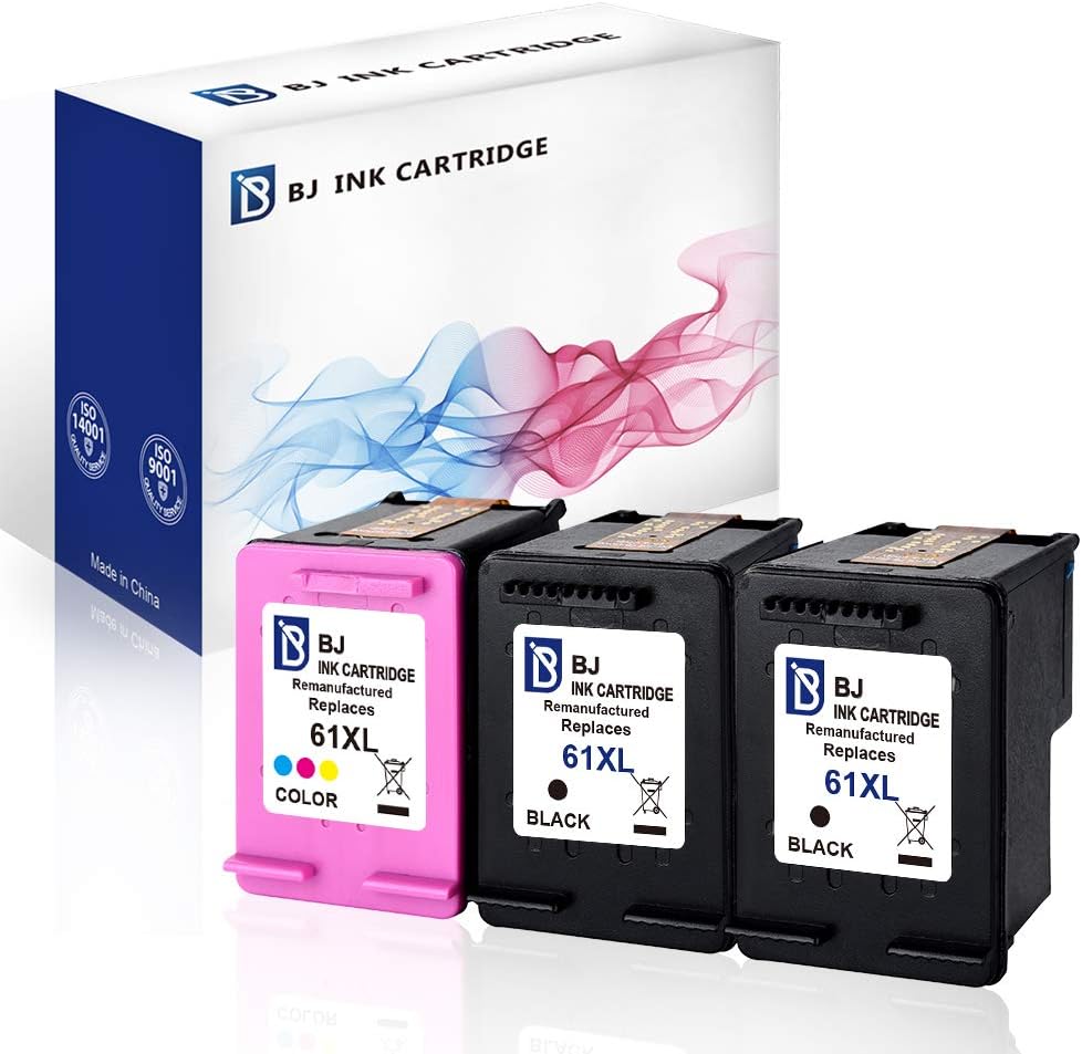 BJ Remanufactured Ink Cartridge Replacement for HP 61 XL 61XL for HP Envy 4500 5530 5534 5535 OfficeJet 4635 4630 2620 DeskJet 1000 1056 1512 2514 2540(2 Black,1 Color)