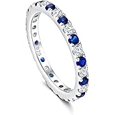 AGRULE Full Eternity Band 2.4mm Wide Sterling Silver or Gold Color Stackable Birthstone and CZ Anniversary Bands Wedding Ring for Men Women, Comfort fit and Hypoallergenic