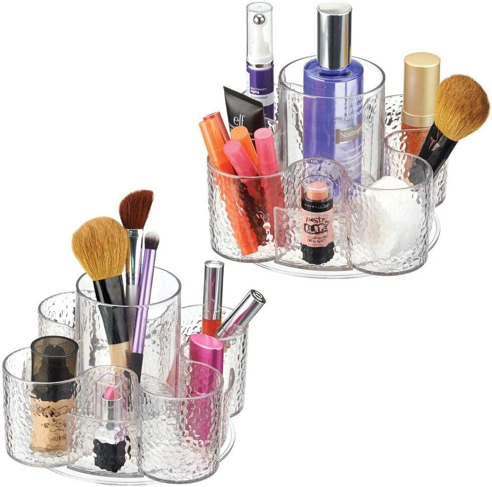 mDesign Decorative Cosmetic Organizer Spinner for Bathroom Vanity Countertop - Holds Makeup, Blenders, Lip Gloss, Mascara Hair, Brushes, Beauty Accessories - Textured Plastic, 2 Pack - Clear