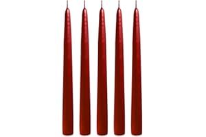 CANDLE CHARISMA Rich Red 10 Inch Taper Candles - Pack of 12 Premium Unscented, Dripless & Smokeless Hand-Dipped Candles for Birthday, Wedding or Dinner Decorations and Formal Candlelighting