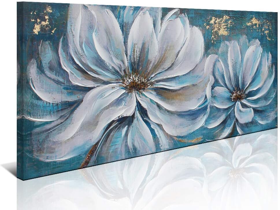 Large White Flower Painting Wall Art Decor Canvas Print