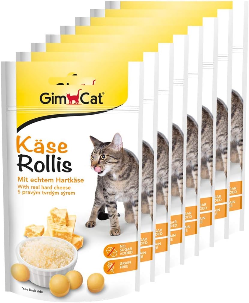 GimCat Käse Rollis Katzensnack, Katzen Leckerlies 8 x 40g