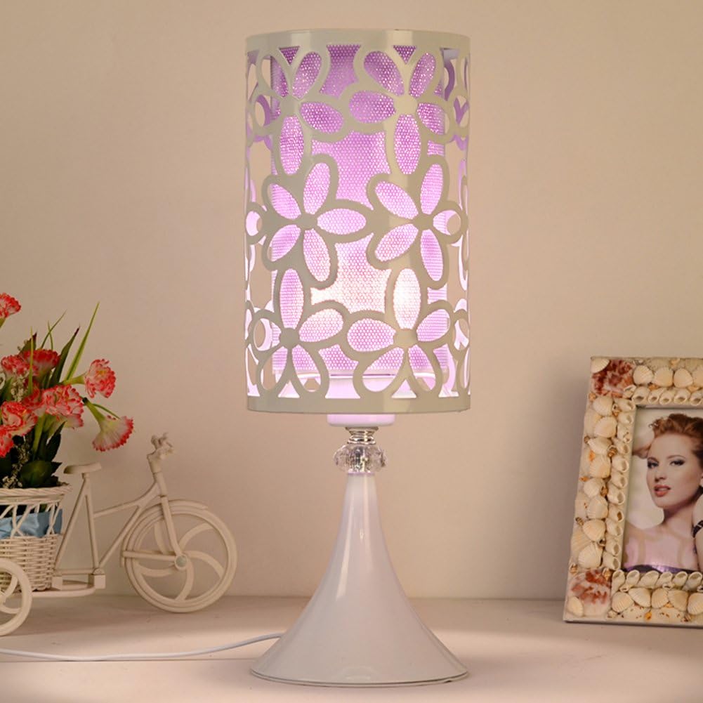 Hm Dx Hollow Carved Bedside Table Lamp Iron Lampshade Nightstand Table Lamp Decorative For Bedroom Living Room Purple Amazon Com