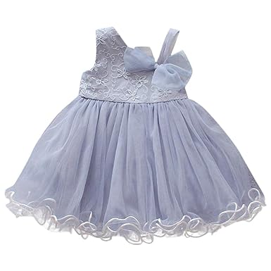 LHWY Kinder Mädchen Kleider Sommer Abendkleid ärmellos Einfarbig Rüschen Bogen Mesh Gaze Nähte Brautkleid Party Fauschigen Ro